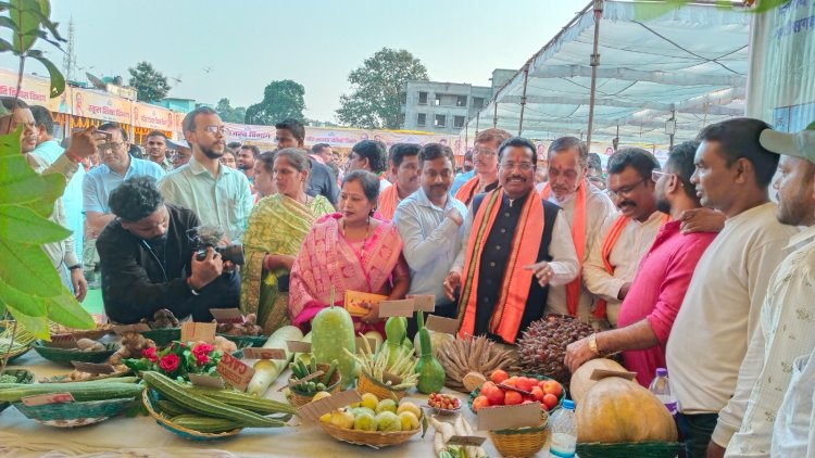 मुख्य अतिथि चैतराम अटामी ने राज्योत्सव कार्यक्रम में उद्यानिकी प्रदर्शनी का किया अवलोकन