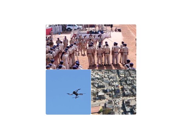 रायपुर पुलिस कमिश्नरेट : ड्रोन से निगरानी,होली के मद्देनजर पुलिस ने किया फ्लैग मार्च