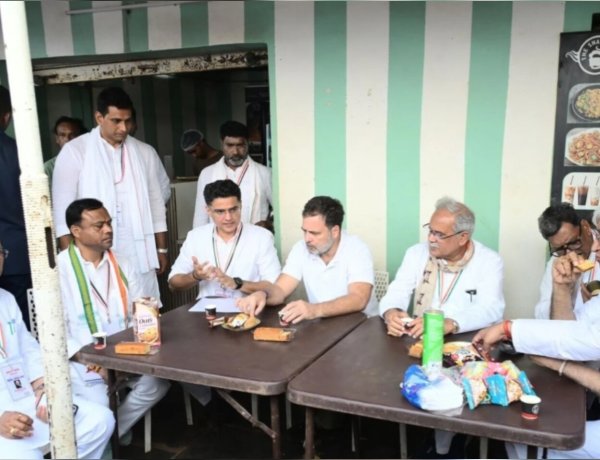 दिल्ली लौटने के पहले नवा रायपुर में राहुल गांधी का सरप्राइज स्टॉप,मैगी पॉइंट में साथ दिखे कांग्रेस के दिग्गज
