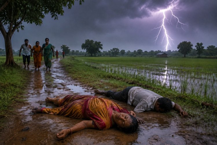 खेत से लौटते समय गिरी आकाशीय बिजली, महिला की मौत; एक ग्रामीण झुलसा