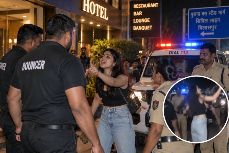 होटल के बाहर युवती का हंगामा : बाउंसरों ने होटल से बाहर निकाला, डायल 112 और पुलिस पेट्रोलिंग टीम मौके पर पहुंची